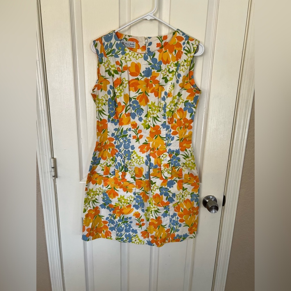 Sleeveless Floral Mini Dress in Orange & Blue